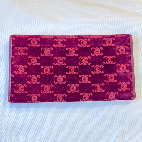Auth CELINE Wallet • Authentic Triomphe Horse Carriage Monogram in Suede Maroon - Picture 8 of 8